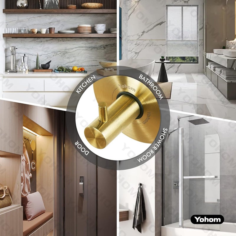 OHOM Suction Cup Hooks for Shower Towel Holder Stainless Steel Vacuum Bathroom Shower Hook Suction Washcloth Hanger Kitchen Towel Rack for Robe Loofah Wreath Glass Door Window Wall Brushed Gold 2Pcs - Image 5